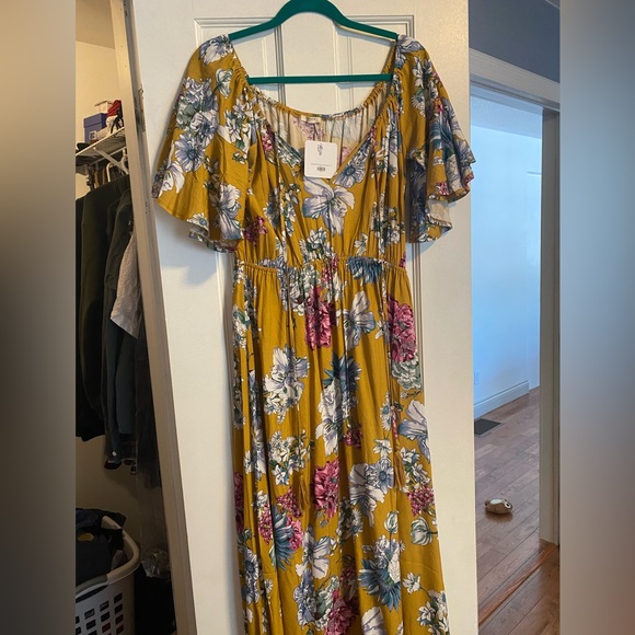 Mustard colour floral print dress - Picture 2 of 5